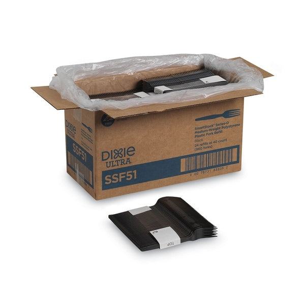 960-PACK OF Cutlery Plastic Dixie Ultra SmartStock Series-O Mediumweight Plastic Forks Refill - 6.5 Inch Black Cutlery (40 Forks per Pack, 24 Packs per Carton)