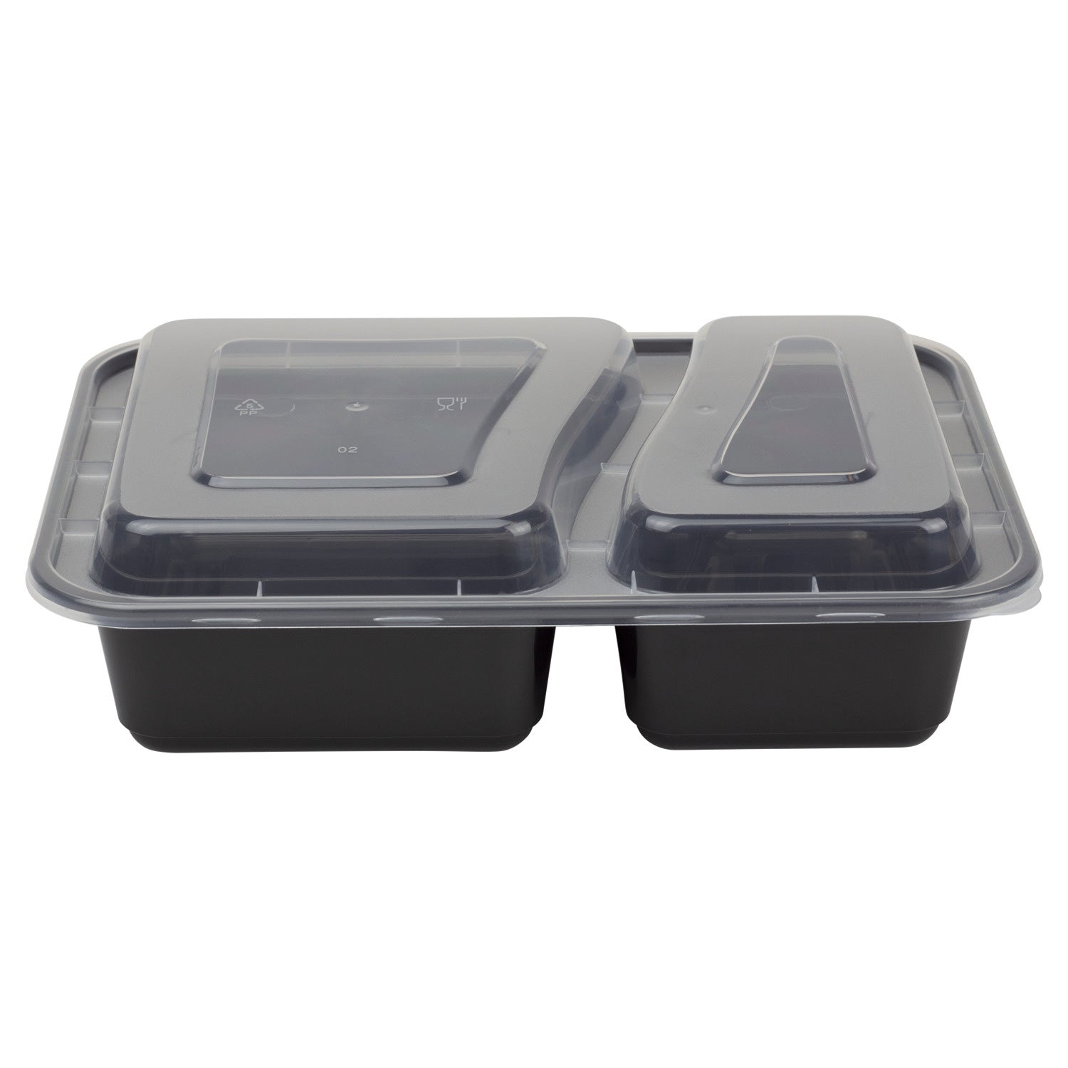 150-PACK OF Container Takeout Karat150 sets 30 oz PP Plastic Microwavable Rectangular Food Containers & Lids, Black, 2 Compartments