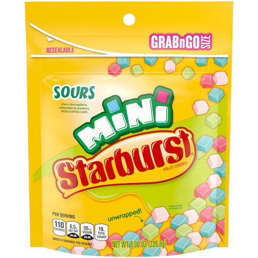 8-PACK OF Mini Sours Stand Up Pouch Starburst, 8 - 8 Oz