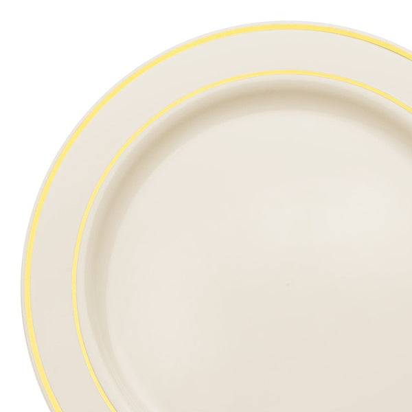 12-PACK OF Plate Plastic 10.25" Ivory Gold Edge