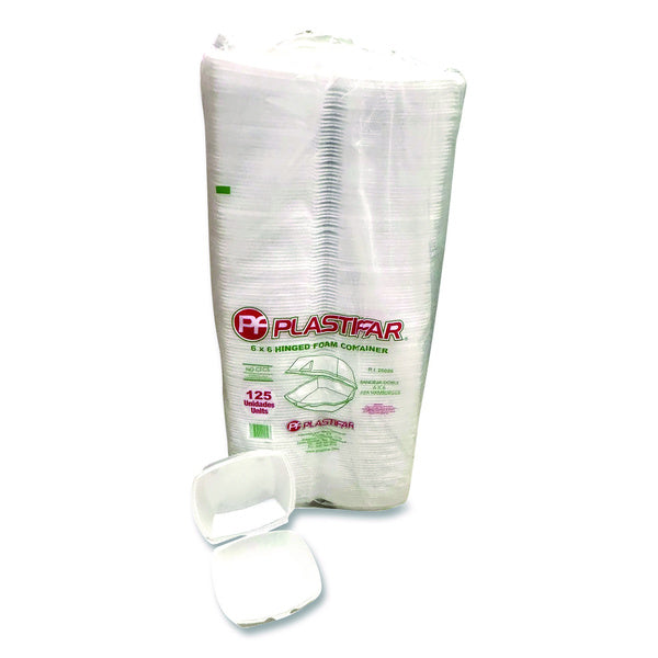 500-PACK OF Plastifar 12175 6 in. x 6 in. x 3 in. Foam Hinged Lid Containers - White (500/Carton)