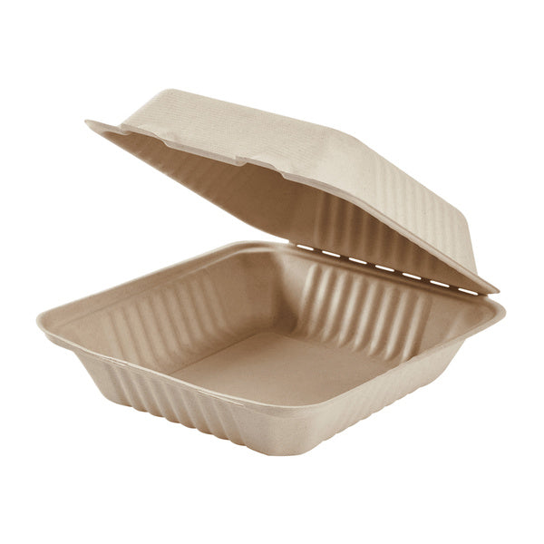 200-PACK OF Container Takeout Karat Earth 8''x8'' Molded Fiber Hinged Containers, PFAS Free, White - 200 pcs