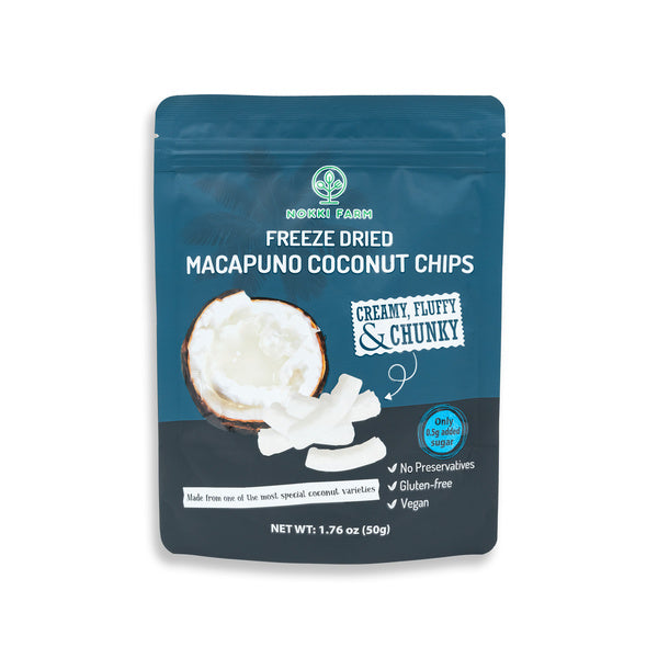 6-PACK OF NOKKI FARM Freeze-dried Macapuno Coconut Chips - Healthy Superfood Snacks 1.76oz
