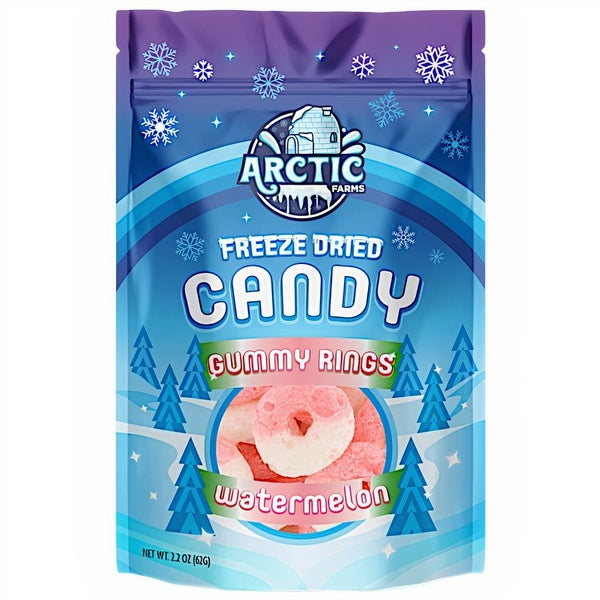 12-PACK OF Candy Freeze Dried Gummy Rings (Watermelon), Arctic Farms