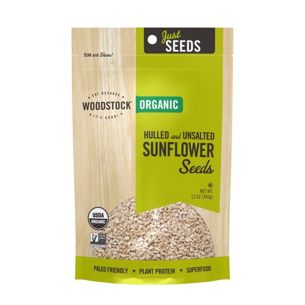 8-PACK OF Seed Sunflower Organic Hulled Unsalted Woodstock 12 oz