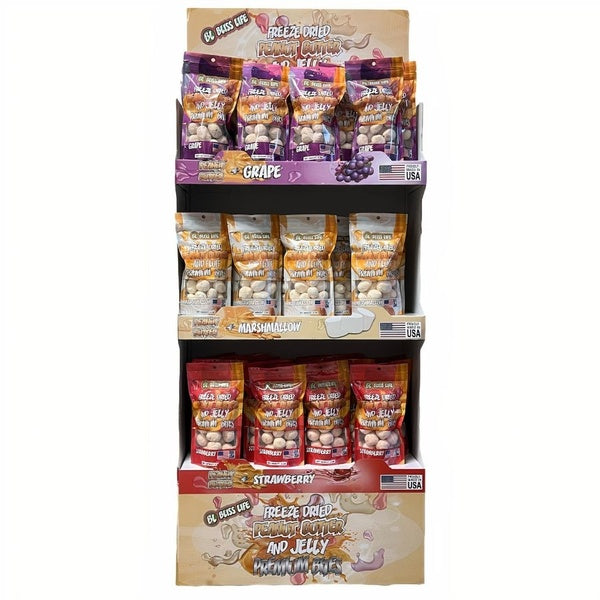 60-PACK OF Candy Freeze Dried PB&J Bites Variety Shipper, Bliss Life Products