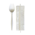 1000-PACK OF Cutlery Kit Boardwalk Mediumweight Plastic School Cutlery Kit - 5.31 inch Napkin, Spork, and Straw Set - White - 1000 Count Carton