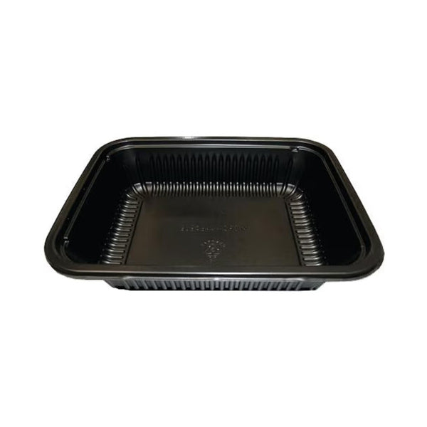 250-PACK OF 8″ X 6.5″ Black Ribbed PP HMR Oblong Tray, 32 Oz.