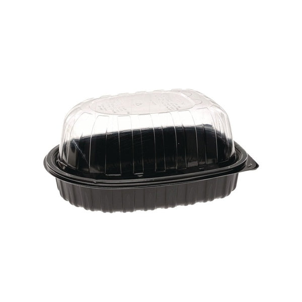 110-PACK OF Container Food Pactiv Corp. Earthchoice Roaster Combo - 7.78 x 4.5 x 4.5 inches - Black/Clear - Ideal for Chicken Packaging (110/Carton)