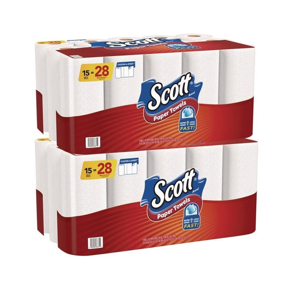 30-PACK OF Towel Paper Scott 55417 Mega Kitchen Roll Paper Towels - 1-Ply Choose-A-Sheet, Quick Absorbent, 30 Rolls in White