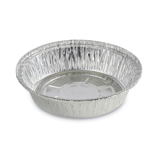 500-PACK OF Container Foil Boardwalk BWKROUND7 7" x 1.46" 24 oz. Round Aluminum To-Go Containers - Durable Silver (500 Count Carton)