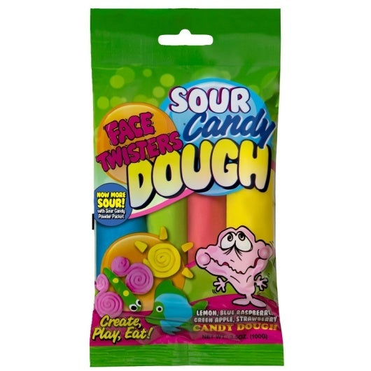 144-PACK OF Sour Candy Dough Face Twisters, 12 - 12 - 3.5 OZ