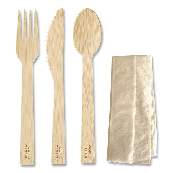 250-PACK OF Cutlery Set Eco-Friendly Bamboo Cutlery Set - Knife, Fork, Spoon, and Napkin - 6.7 inches - 250 Pieces per Carton