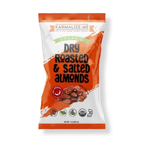 24-PACK OF Organic Almonds Whole Dry Roasted and Salted, Karmalize
