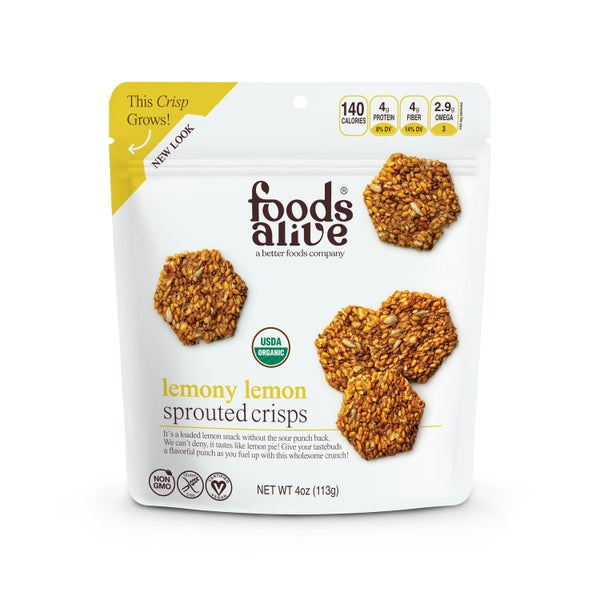 6-PACK OF Sprouted Crisps Lemony Lemon, Foods Alive