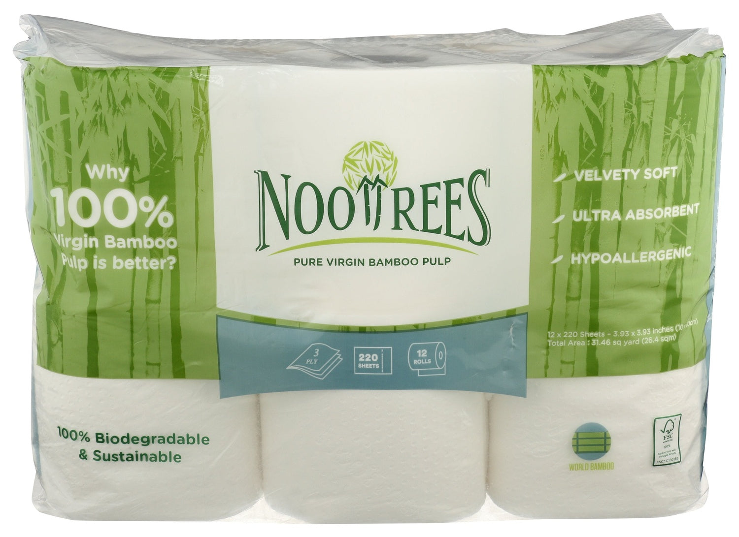 4-PACK OF TISSUE TOILET PURE VIRGIN BAMBOO PULP