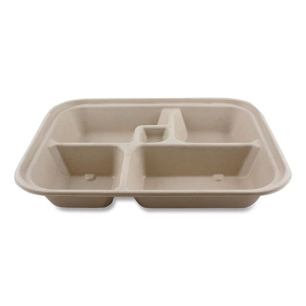300-PACK OF World Centric TR-SC-BB-LFS 5-Compartment 12 in. x 9.5 in. x 2 in. Bento Box Paper Fiber Containers - Natural (300/Carton)