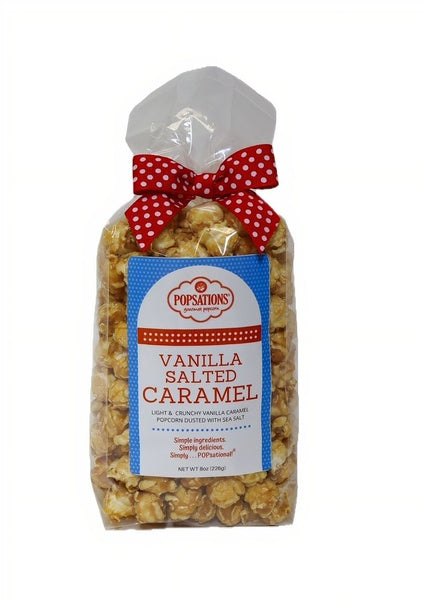 12-PACK OF Snack Popcorn Vanilla Salted Caramel Ribbon Bag, Popsations Gourmet Popcorn