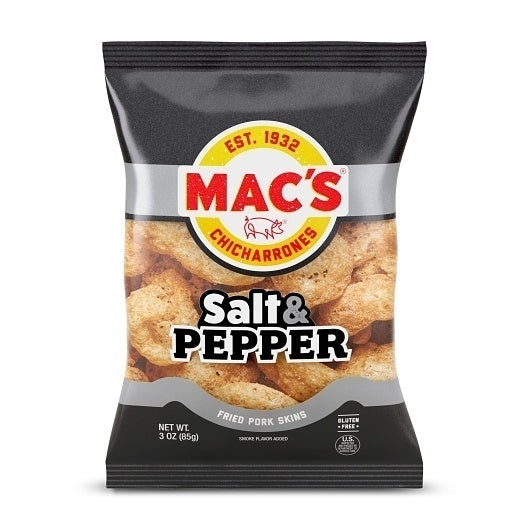 12-PACK OF Box Of Salt & Pepper Pork Skins Mac'S, 12 - 3 Oz
