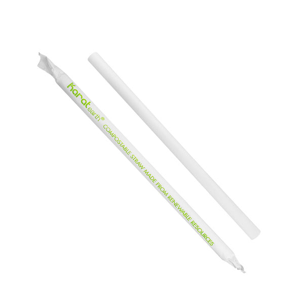 1600-PACK OF Straw Wrapped Karat Earth 9" Diagonal Cut Colossal Paper Straw Paper Wrapped, White - 1,600 pcs