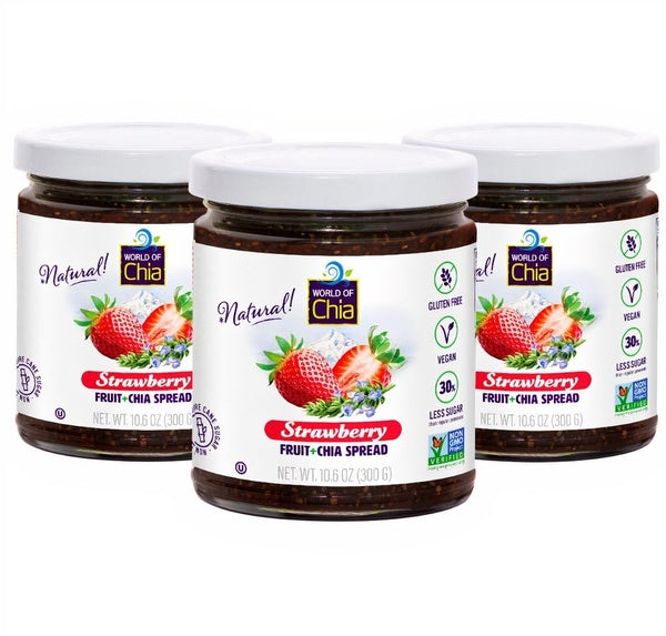 6-PACK OF Fruit Spread Strawberry Chia Extra Fruit Set of 3, Space Enterprises (World of Chia)