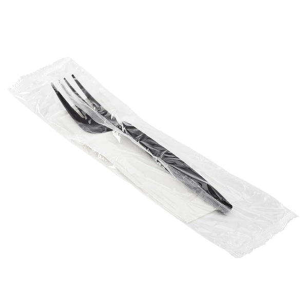 500-PACK OF Kit Cutlery Karat 500 sets PP Plastic Heavy Weight Cutlery Kits (Fork, 1-ply Napkin), Black