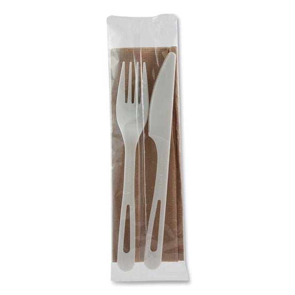500-PACK OF Cutlery Set Eco-Friendly World Centric Compostable Cutlery Set - Fork, Knife, and Napkin - 500 Count (White)