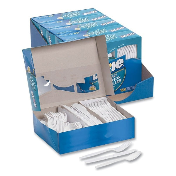1008-PACK OF Cutlery Plastic Dixie CM168 White Disposable Plastic Cutlery Combo Pack - Forks, Knives, Spoons - 1008 Count