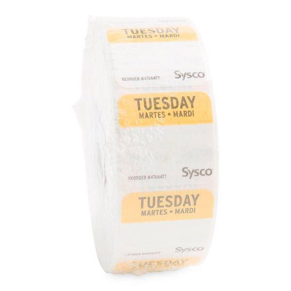 1000CT-PACK OF LABEL ROLL TUESDAY 1 YEL