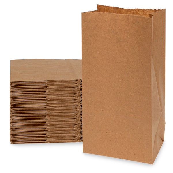 100-PACK OF Bag Paper 4# 100 Count Brown SOS Bags, 5x3.13x9.75 Inch 50 GSM Snack Size Prime Line Packaging Kraft Paper Bags, Paper Sacks for Treats, Candy, Cafés, Delis, Bakeries, Takeout, Delivery, in Bulk
