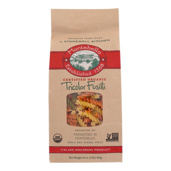 12-PACK OF Pasta Fusilli Tricolor Organic Montebello 16 oz