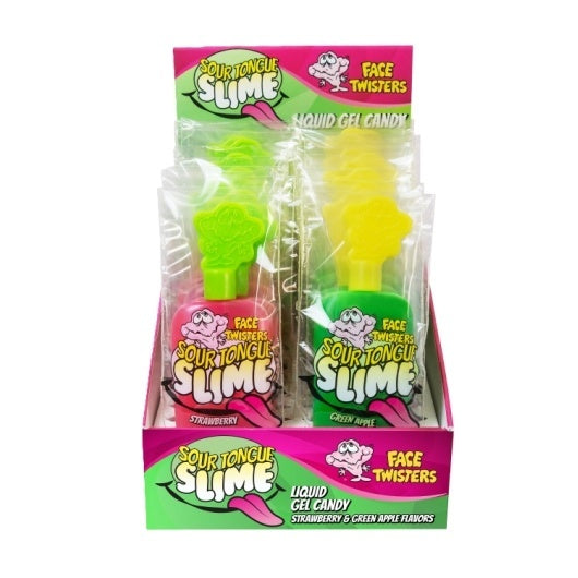 144-PACK OF Sour Tongue Slime: Strawberry/Green Apple Face Twisters, 6 - 24 - 1.4 OZ
