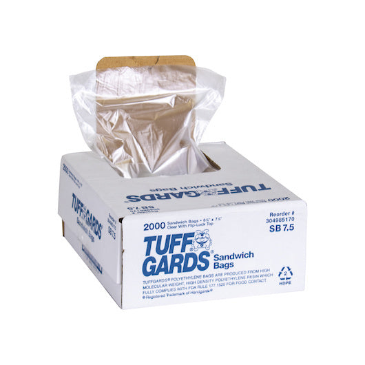 2000-PACK OF Handgards Tuffgards 6.5 Inch X 7.5 Inch Clear With Flip-Lock Top Flat Pack High Density Sandwich Bag Zipgards, 1 - 2000 - 2000 EA