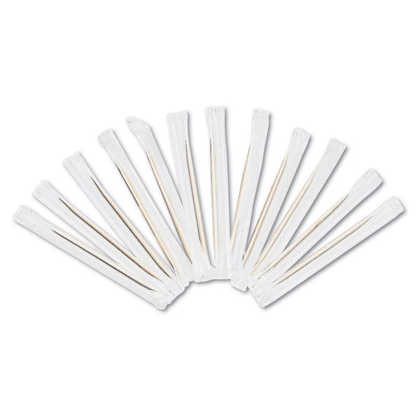 15000-PACK OF AmerCareRoyal RIW15 Natural Cello-Wrapped Round Wood Toothpicks - 15000 Count for Sanitary Serving