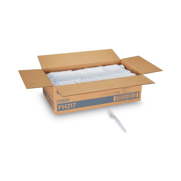 1000-PACK OF Cutlery Plastic Dixie FH217 White Plastic Forks - 1000 Count Heavy-Duty Cutlery for Events and Catering