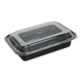 150-PACK OF Container Food GEN FCPP-BC-24RECT 24 oz. Rectangular Black and Clear Plastic Microwavable Food Container with Lid - Perfect for Takeout and Delivery (150 Count)
