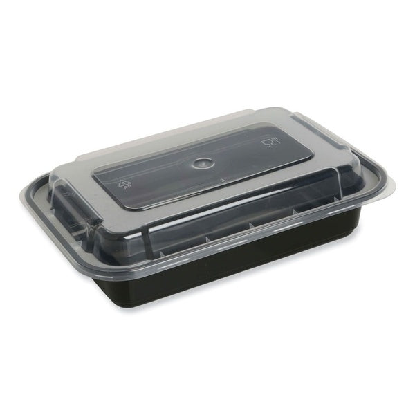 150-PACK OF Container Food GEN FCPP-BC-24RECT 24 oz. Rectangular Black and Clear Plastic Microwavable Food Container with Lid - Perfect for Takeout and Delivery (150 Count)