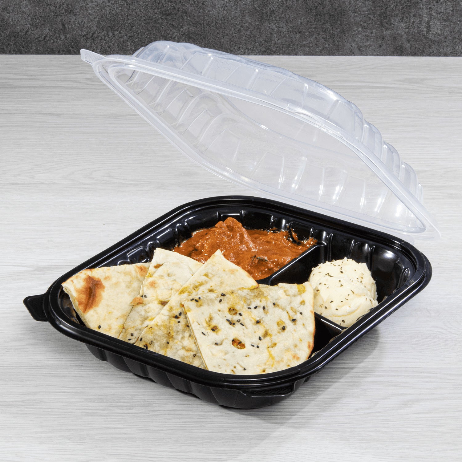 150-PACK OF Container Takeout Karat 150 ct 10.25" x 9" 3-Comparment Premium PP Hinged Container