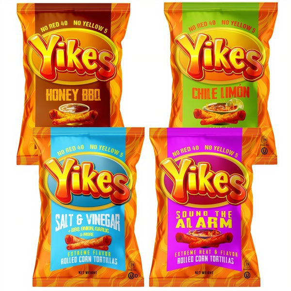 40-PACK OF Snack Chip Rolled Corn Tortillas Variety Box 4 flavors Yikes!, AI Distribution