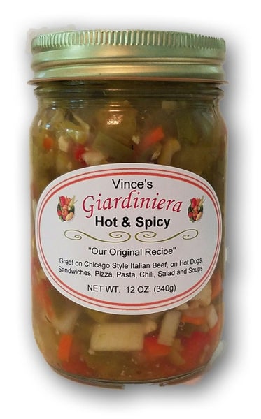 12-PACK OF Giardiniera, Vince's Hot & Spicy, Bulone Enterprises