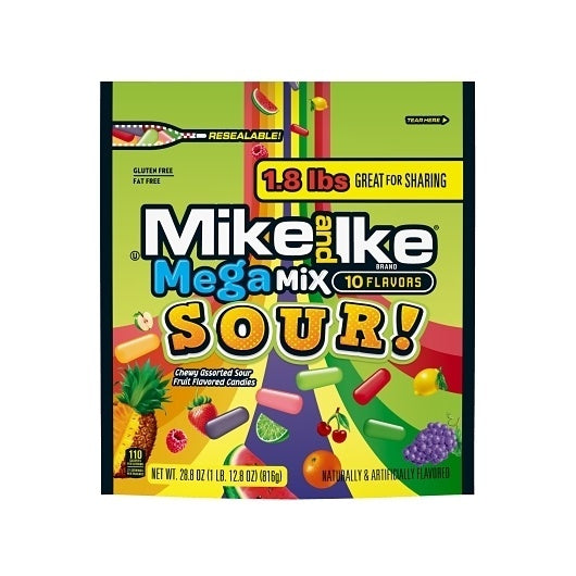 6-PACK OF Mega Mix Sour Gummy Candy Stand Up Bag Mike & Ike, 6 - 28.8 OZ
