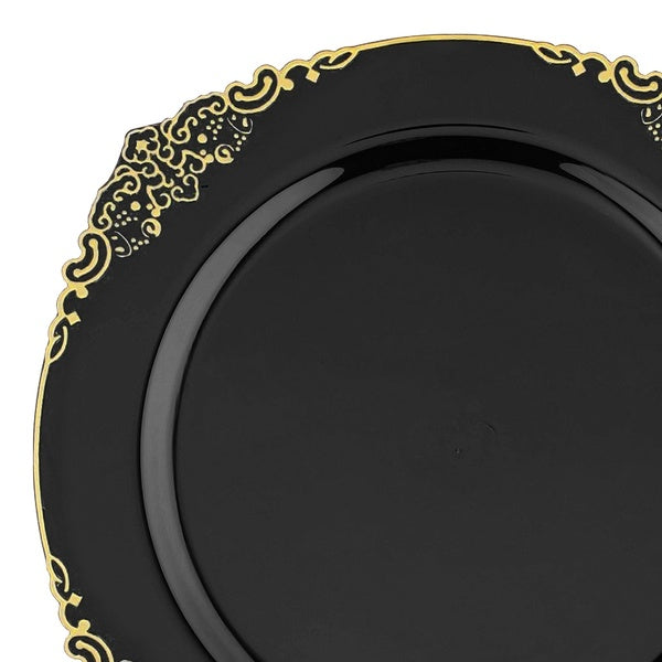 24-PACK OF Plate Salad 7.5" Black-Gold Round