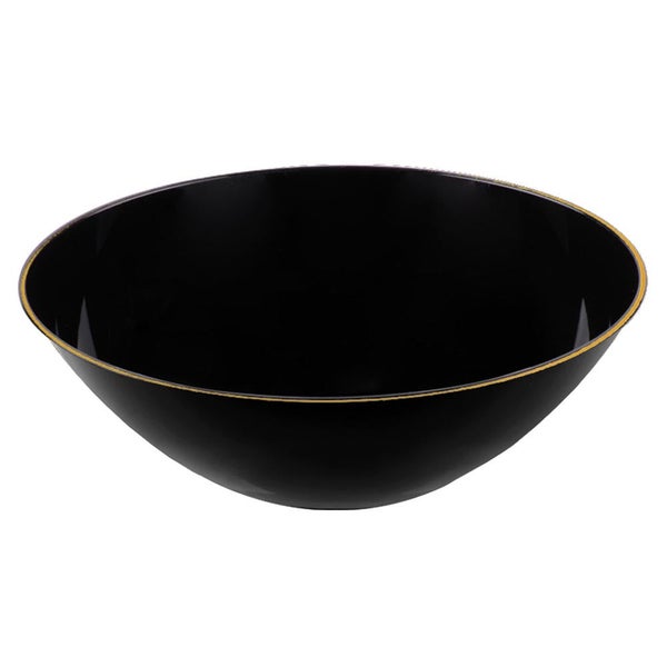 12-PACK OF Bowl Soup 16 oz. Black with Gold Rim Round Plastic - 120 pcs