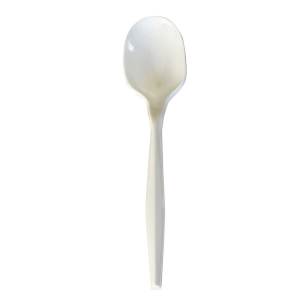 1000-PACK OF Cutlery Plastic Boardwalk Mediumweight Polypropylene Plastic Soup Spoon - 4.86 Inch, Durable White Cutlery, 1000 Count Carton