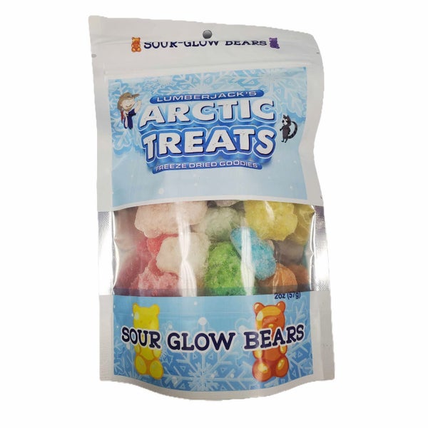 6-PACK OF Candy Freeze Dried Sour Glow Bears, Lumberjack's Arctic Treats