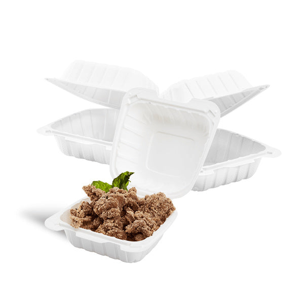 400-PACK OF Container Takeout Karat Earth 6" x 6" Mineral Filled PP Hinged Container, White - 400 pcs