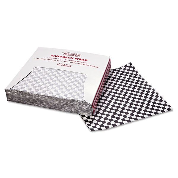 5000-PACK OF Paper Parchment Bagcraft P057800 12x12 Black Check Grease-Resistant Paper Wraps and Liners - 5000 Count Carton for Food Service