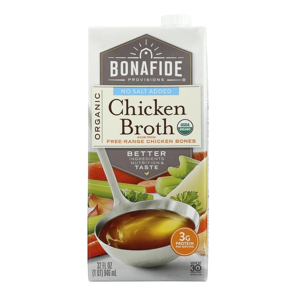 6-PACK OF Broth Chicken No Salt Bonafide Provisions 32 fz