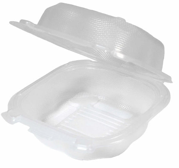 300-PACK OF 6 x 6 x 3 PP 1 Compartment Hinged Take Out Container Clear