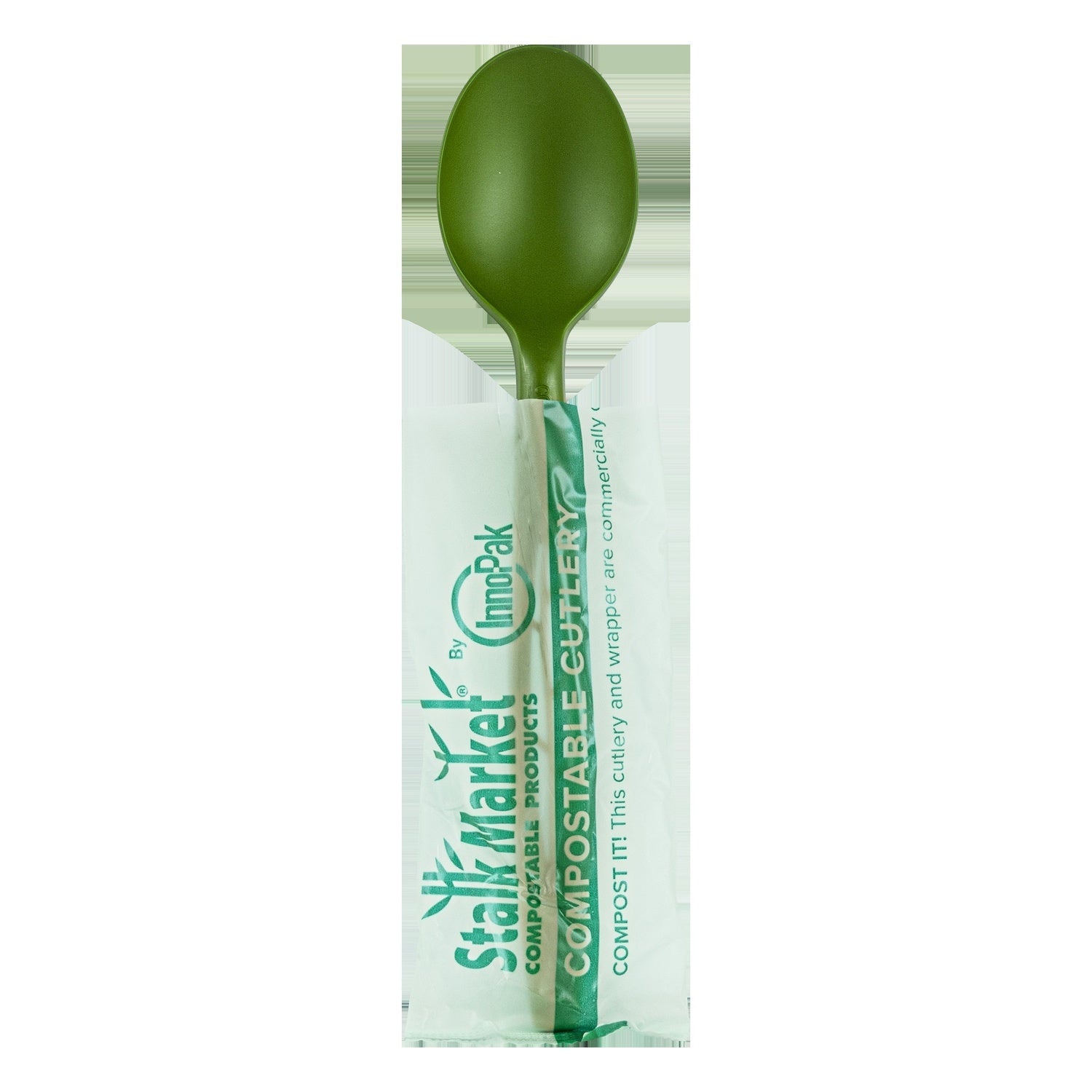 750-PACK OF Cutlery Compostable CPLA Heavy Weight 6.5" Individually Wrapped Spoon, Green